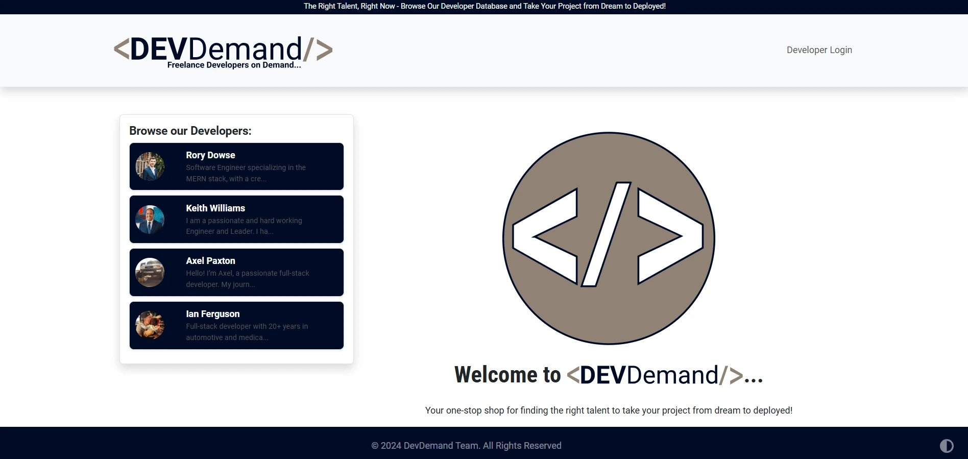Screenshot of DevDemand project