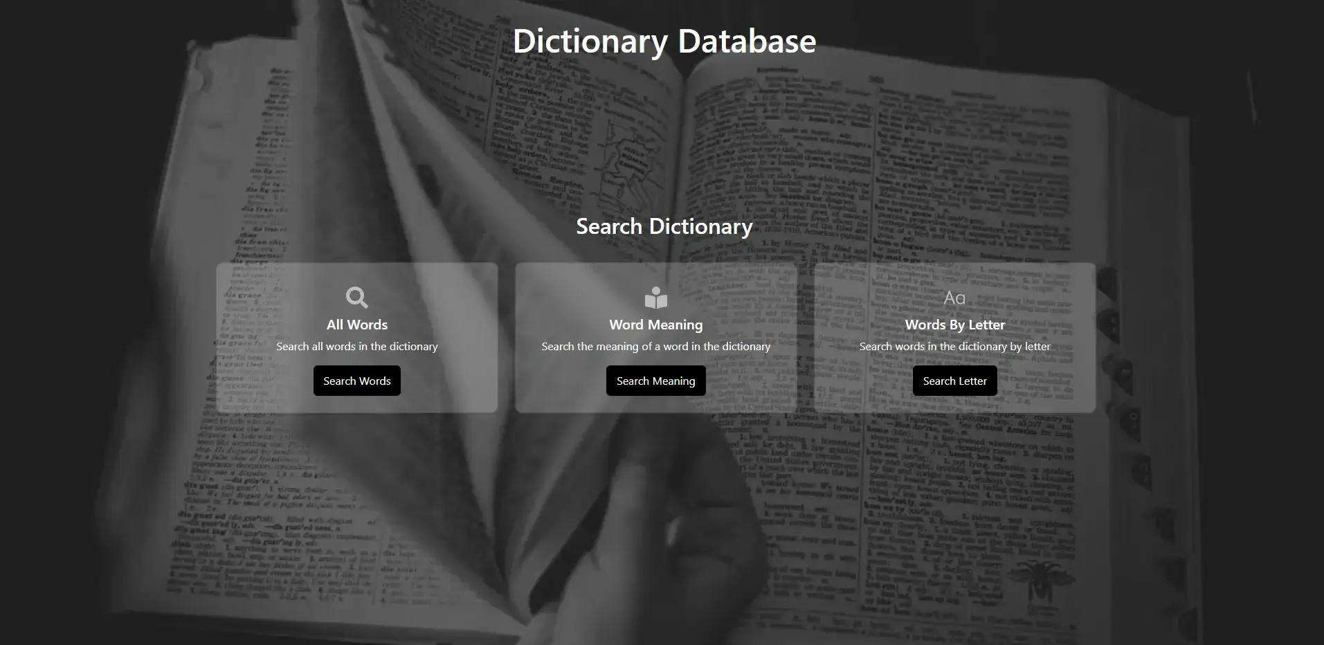 Screenshot of Dictionary Database project
