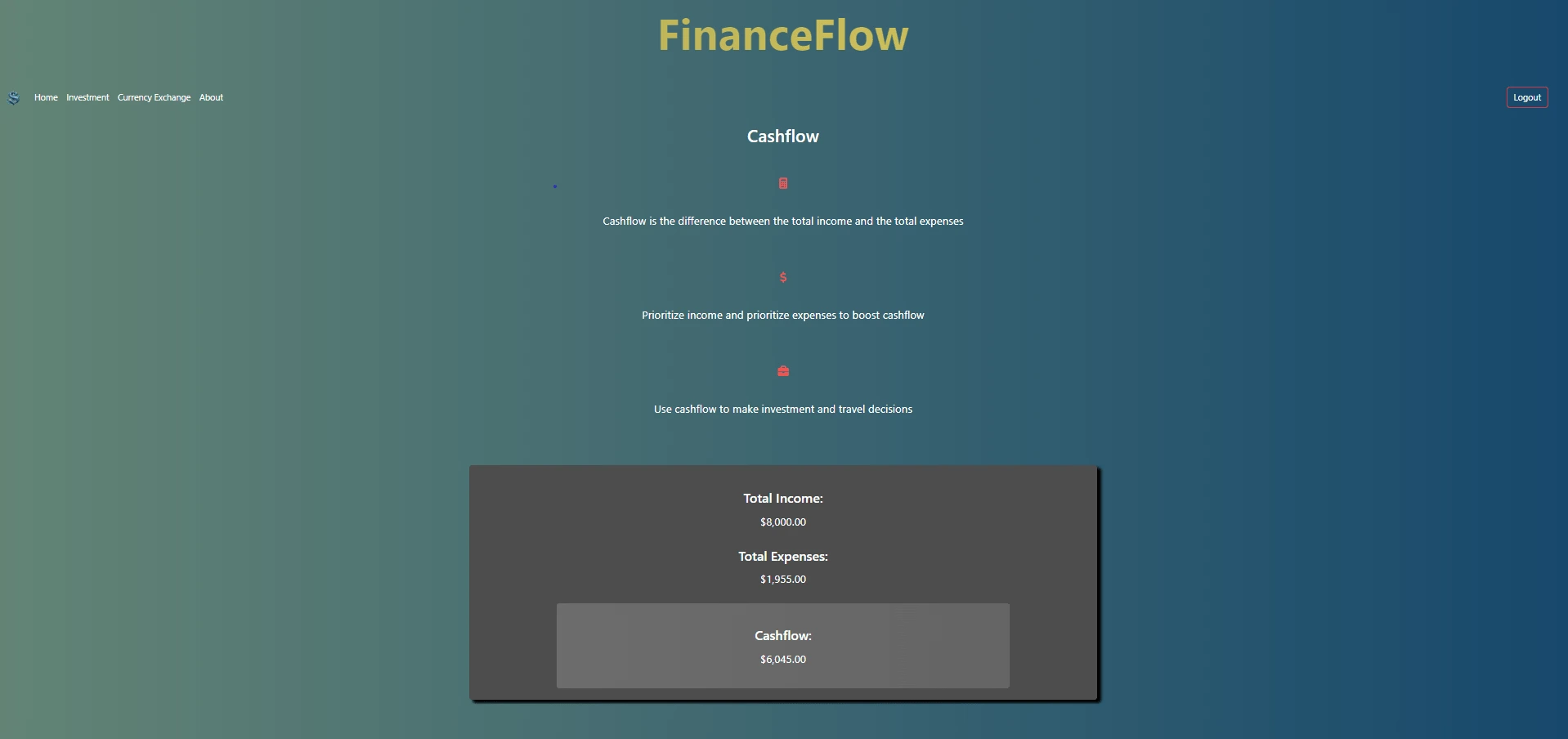 Screenshot of FinanceFlow project